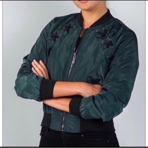 Green Lace Up Sides Bomber Jacket NWOT